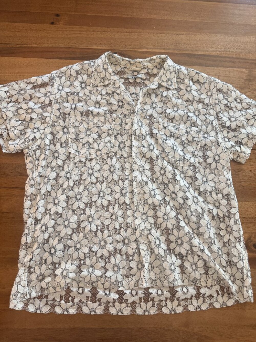 Bode Daisy Guipure Lace Short Sleeve Shirt — L/XL